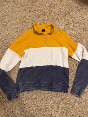 Zine Clothing Yellow White Navy Colorblock Half-Zip Sweater